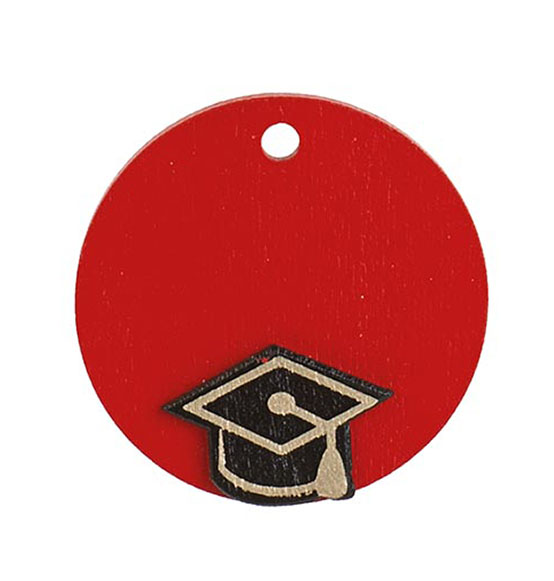Decorazione da appendere per laurea in legno rosso con Tocco nero e oro diam. cm.4,5